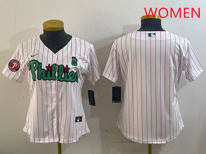Women Philadelphia Phillies Blank White Stripe Second generation joint name 2025 Nike MLB Jersey style 1->women mlb jersey->Women Jersey